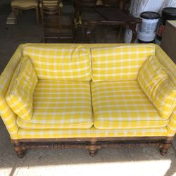 Yellow Wood Detail Loveseat 