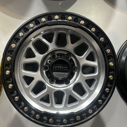 KMC 549 17x9 6x139.7 -12 silver black lip with 265/70R17 all terrain tires available in stock 