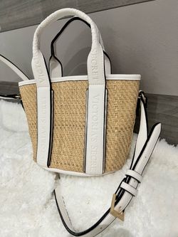 NEW Victoria's Secret Straw Tote Bag Floral Lining/White Trim ($50 OBO)
