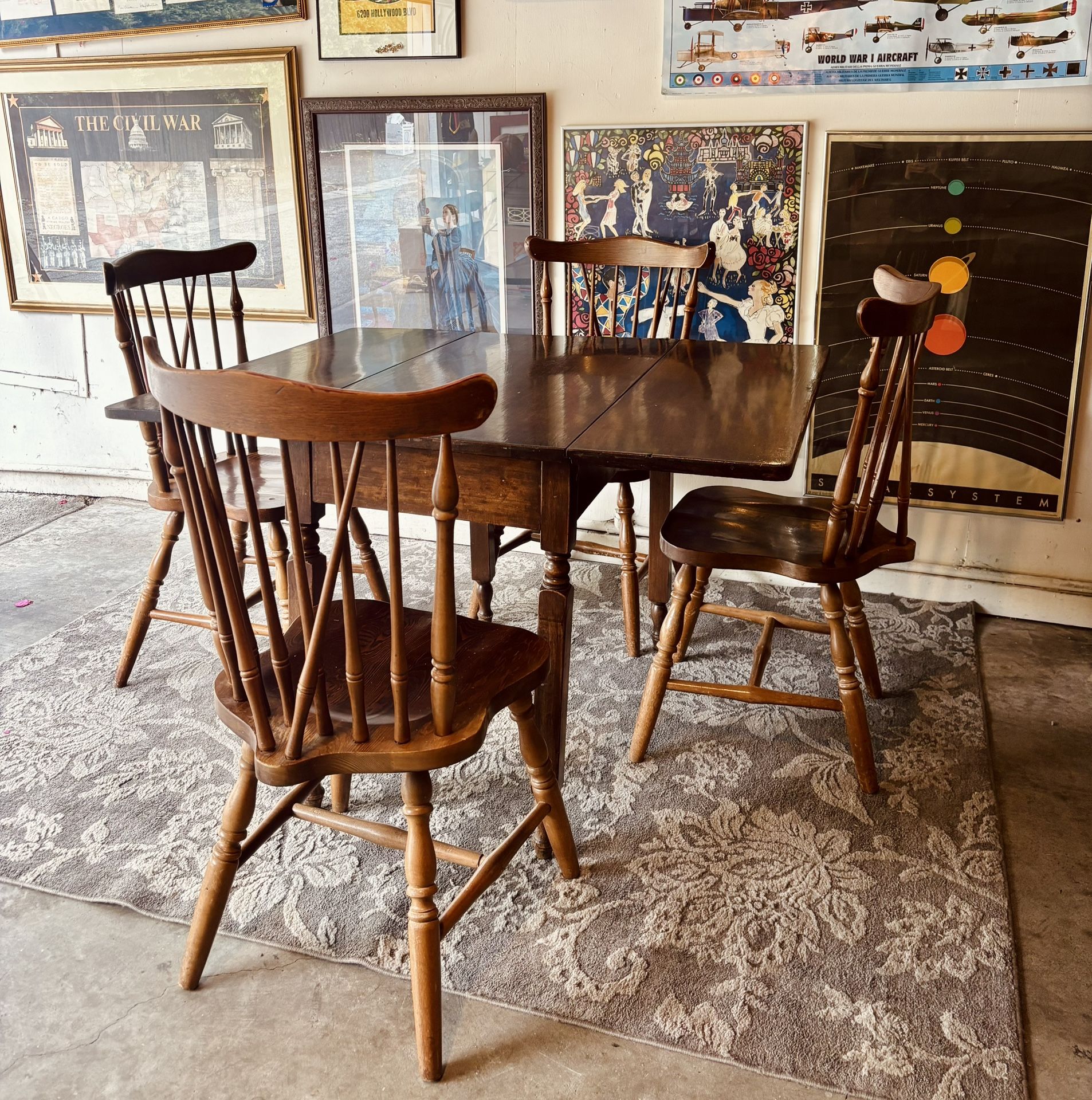 Antique Drop Leaf Table, Wood , dining table, farmhouse kitchen table, solid wood, 4 chairs