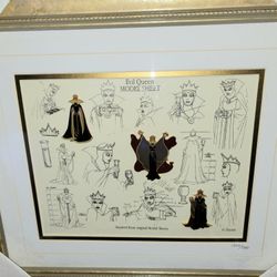 DISNEY SNOW WHITE EVIL QUEEN LIMITED EDITION SKETCH FRAMED PIN SET WITH COA
