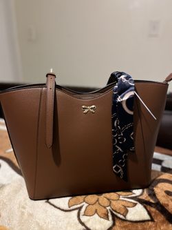 Elegant Brown Leather Handbag with Scarf Accent