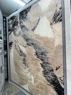 Large Abstract Area Rug Beige and Black