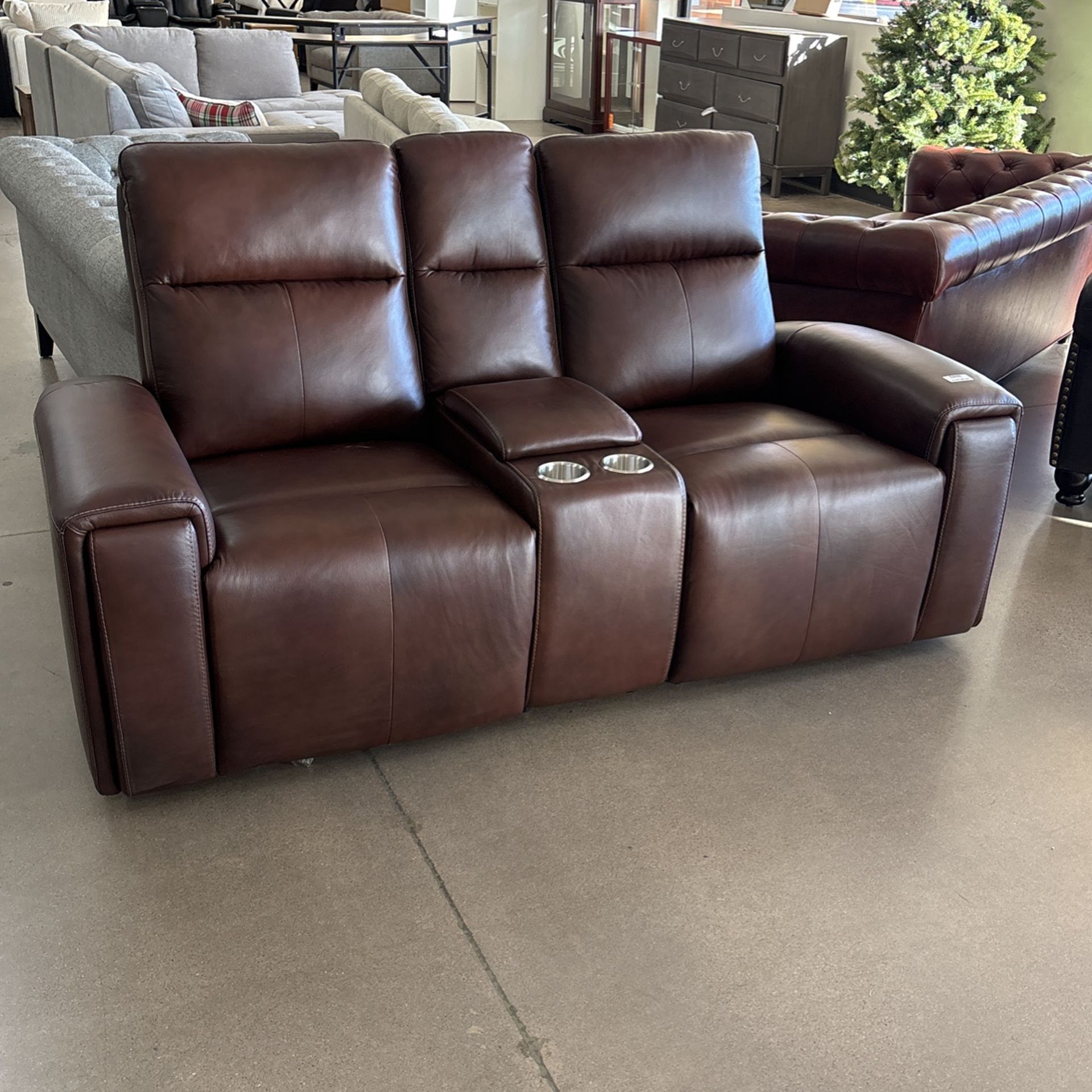Keegan Leather Power Reclining Console Loveseat