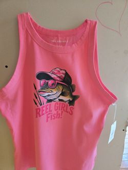 "Reel Girls Fish", pink tank, XL(16-18)