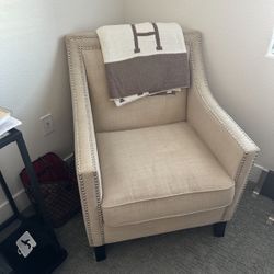 2 DAYS LEFT - ALL OFFERS CONSIDERED - Beige Nailhead Armchair — Heavy, High-End Quality — $75 OBO