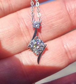 1 Carat Lightning Bolt Moissanite 18kt Gold Plated Sterling Silver Necklace