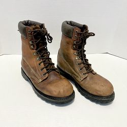 Genuine Leather Work Boots, Size 8M. 