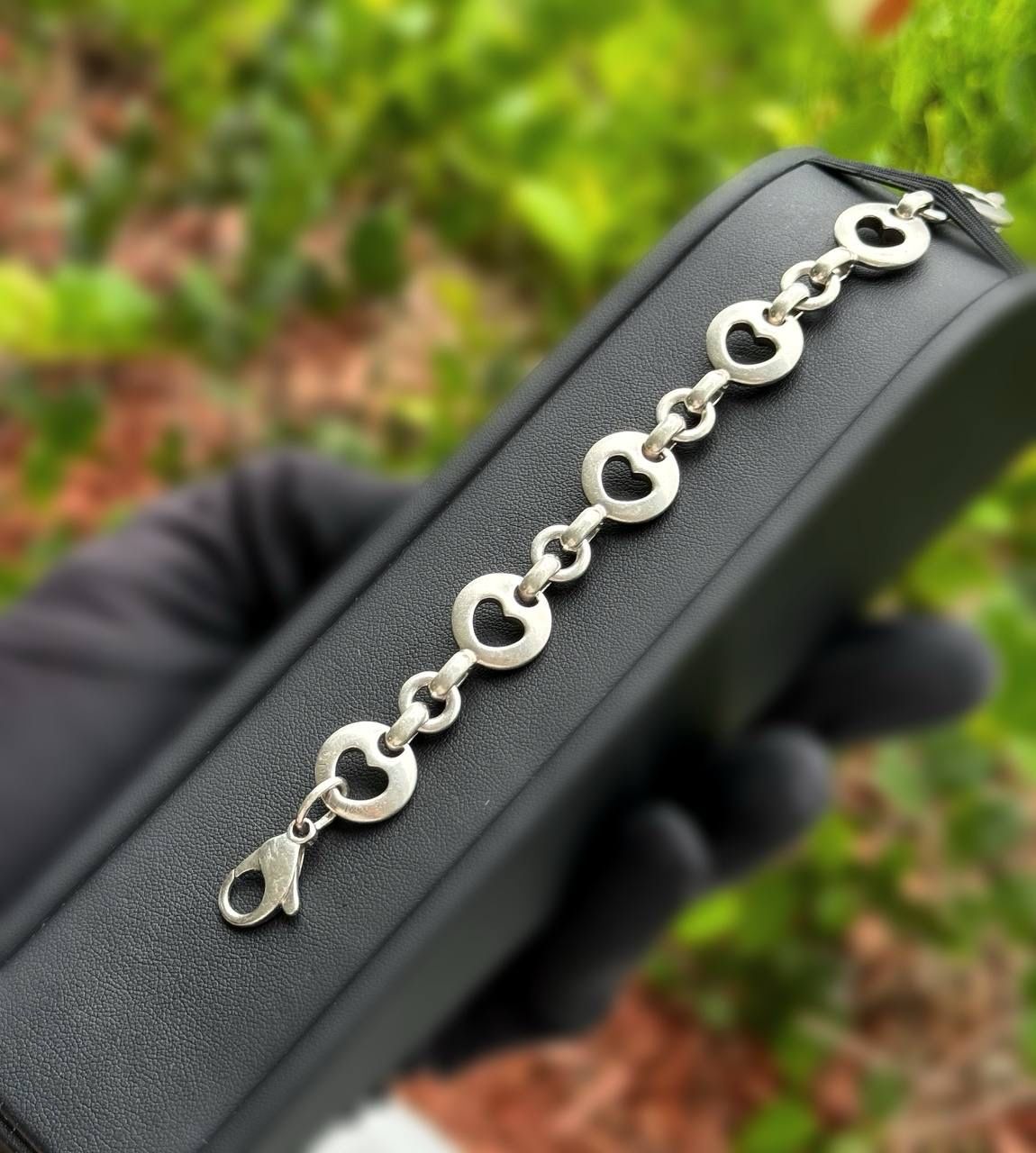 Jewelry .925 solid sterling silver Tiffany & Co Open Heart Circle Link Sterling Bracelet 7.00” 14.00mm