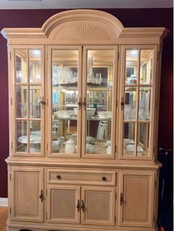 Traditional Lighted China Cabinet / Hutch – Glass Shelves – 84” Tall