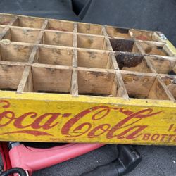 Coca Cola Rounded Corner Yellow Wooden Glass Bottle Crate