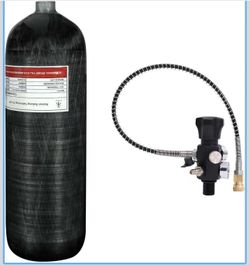 TUXING 6.8 litres, 4500 psi, 300 bar, carbon fibre air tank (empty bottle) paintball filling station with two pressure gauges up to 24 inch high press