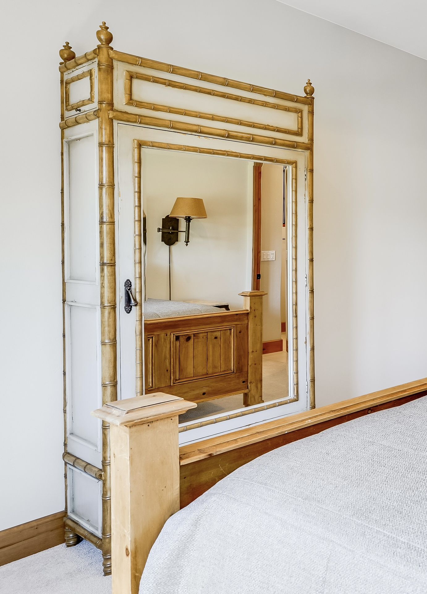 Vintage Armoire Wardrobe Faux Bamboo with Mirror