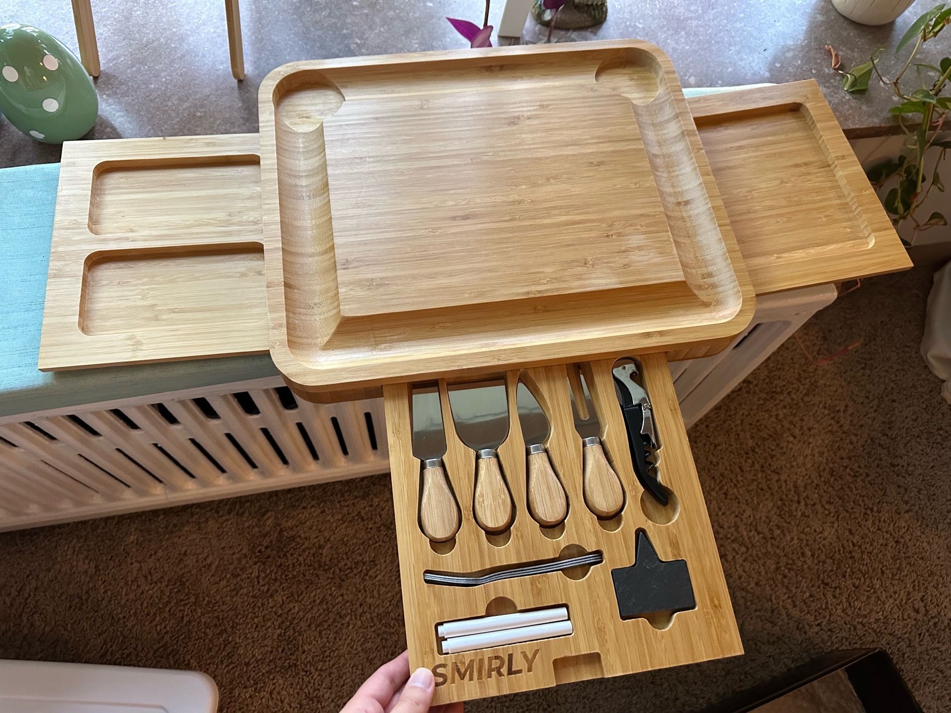 Charcuterie Cheese Board with Knives and Labels