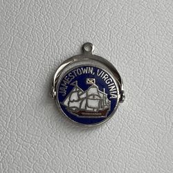 Jamestown Virginia Sterling Silver Vintage Charm Swinging Blue Enamel Tall Ships