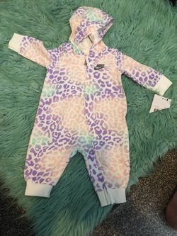 Nike Leopard Hooded Coverall (Baby Girl), Purple / Multicolor, Size: 3 months $25 OBO