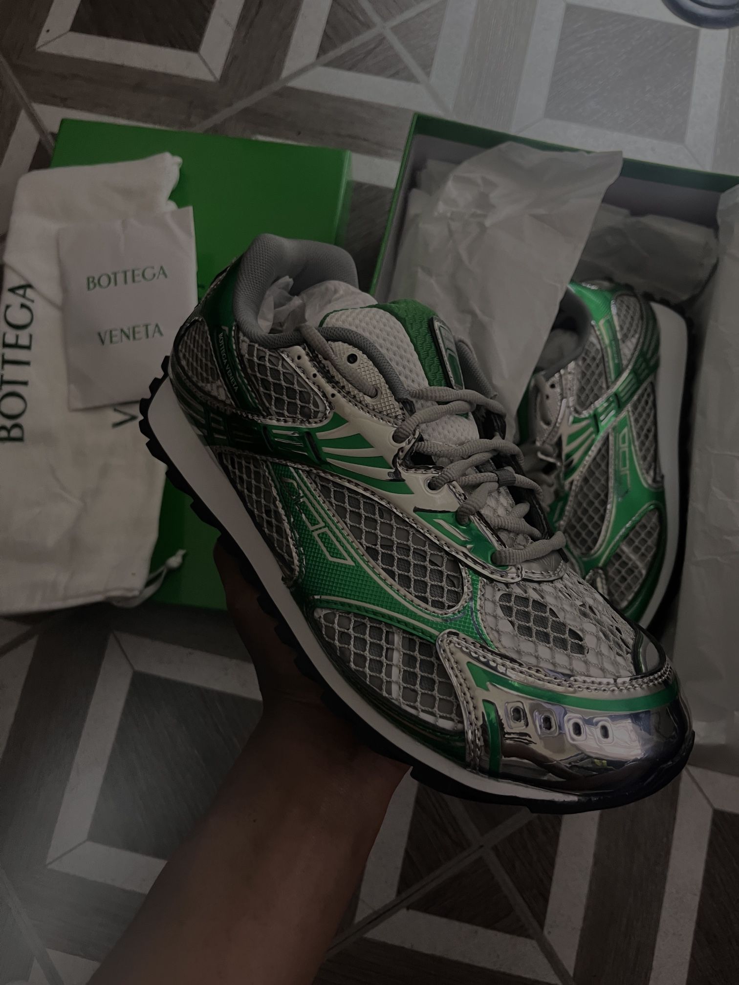 Bottega Veneta Orbit Sneaker “ Silver Parakeet”