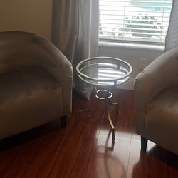 Velvet Club Chairs With Side Table 