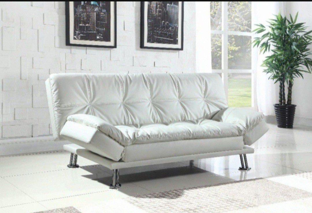 🔥🔥Brand New White Leather Futon Sofa Sleeper🔥🔥