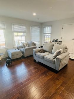Gray Fabric Sofa Set with Ottoman