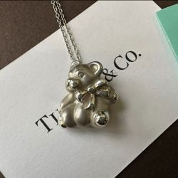 Tiffany & Co. Teddy Bear Pendant Necklace 925 Silver 16" Authentic Charm