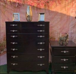 Two large pieces real wood are black color with crystal hardware set has been refurbished