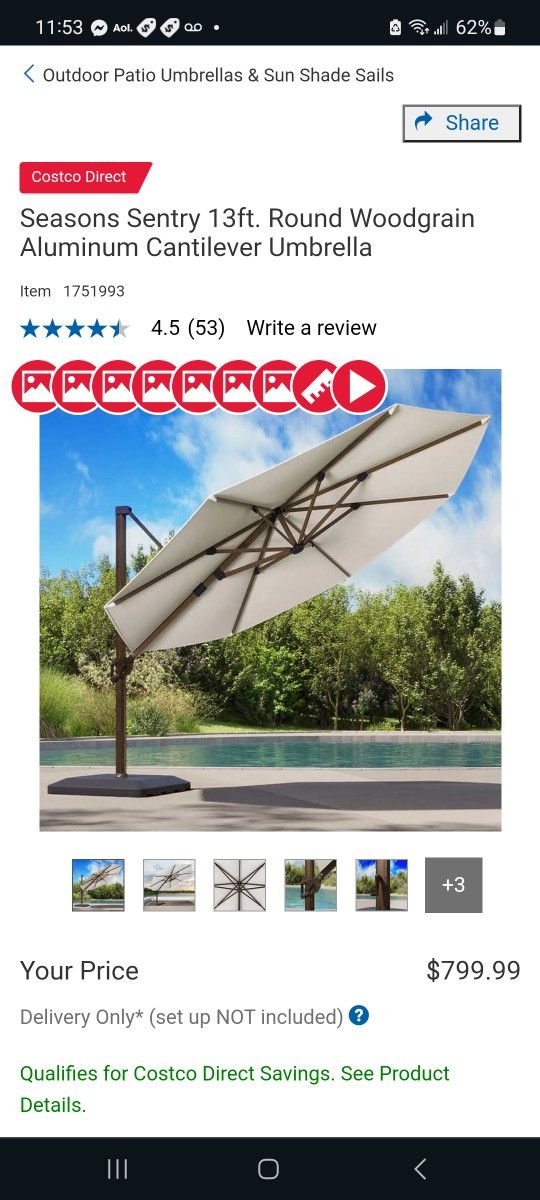 Seasons Sentry 13ft. Round Woodgrain Aluminum Cantilever Umbrella $650