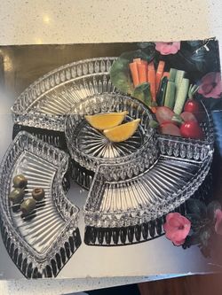 Crystal Divided Relish Tray with Center Dip Bowl