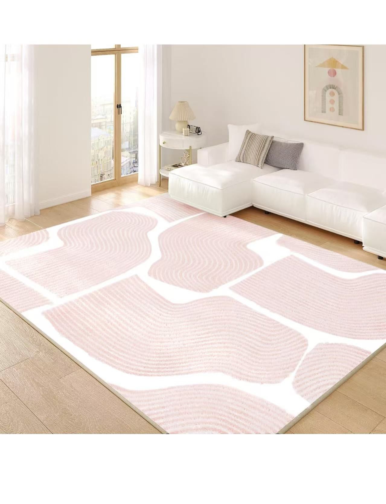 Ultra Soft Area Rug 8x10, Non Slip, Stain Resistant Living Room Rug, Washable Area Rugs for Living Room, Rugs for Bedroom, Modern Abstract Style (Pink