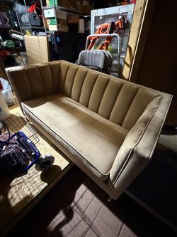 Tan Velvet Channel Tufted Loveseat Sofa