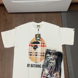 White Burberry Bape Tee