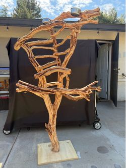 60” Natural Manzanita Parrot Stand Tree Macaw Perch w/ Bowls & Custom Ladder