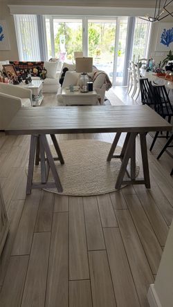 Gray Wood Sawhorse Desk with matching Chair