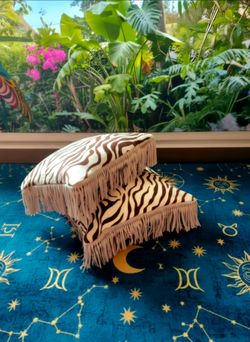 2 Custom Made Decorative Cowhide Zebra Print Fringe  Pillows 14"×14"