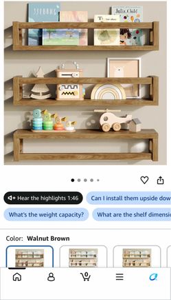 Walnut Brown Wood Floating Wall Shelves Set