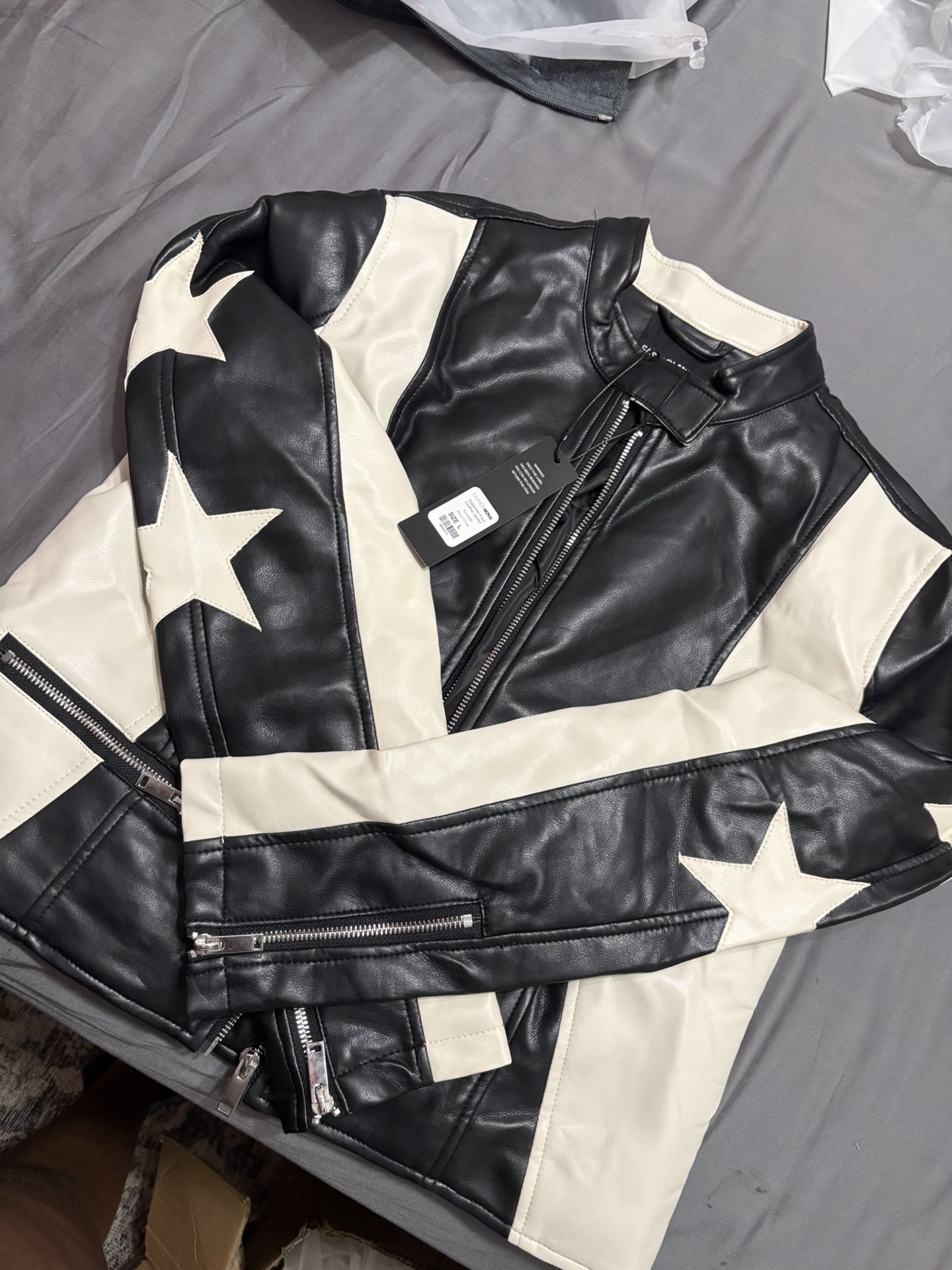 Black And Write Motorcycle Jacket Size L