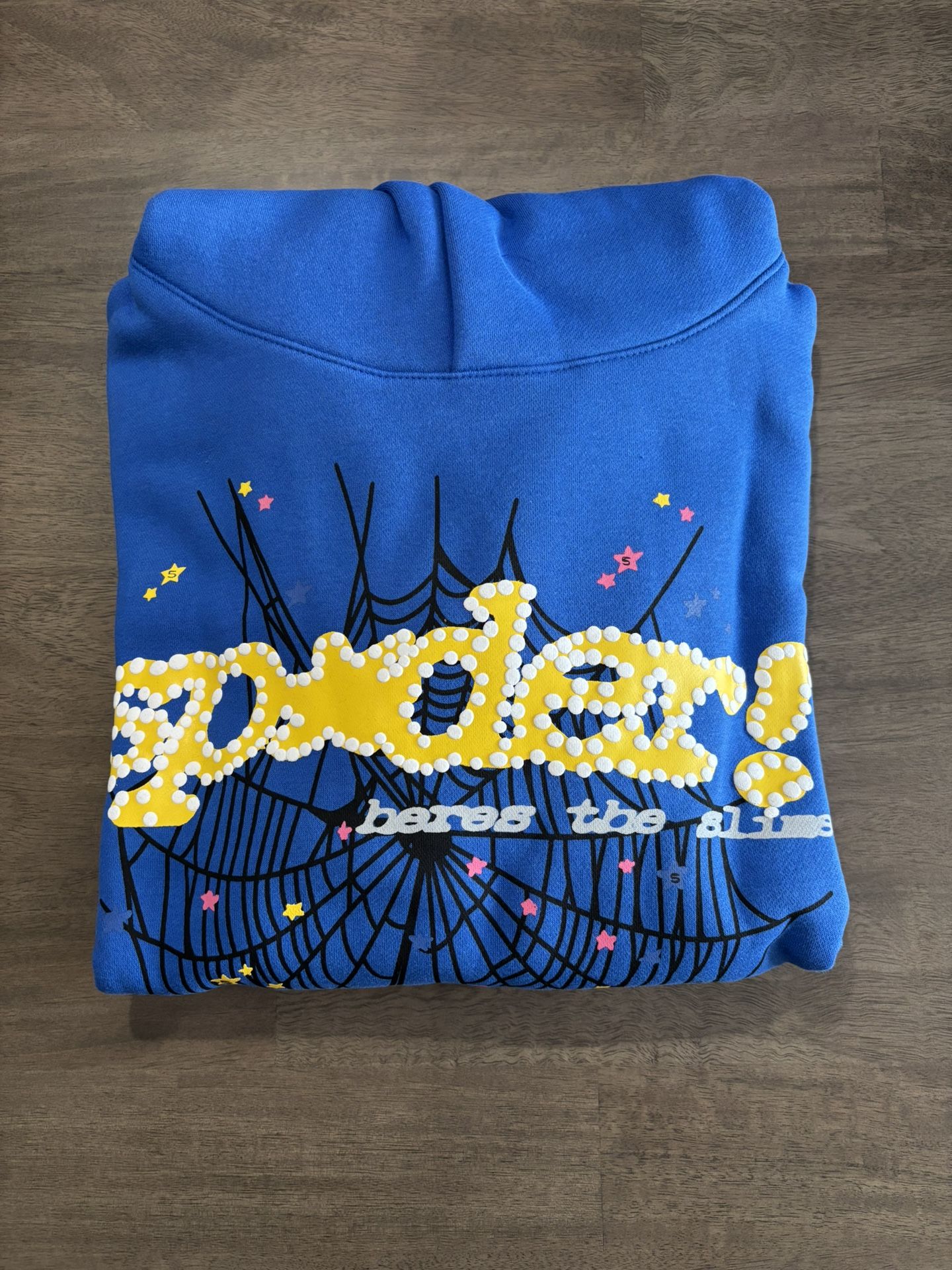 Blue and Yellow Sp5der Hoodie for Men and Women