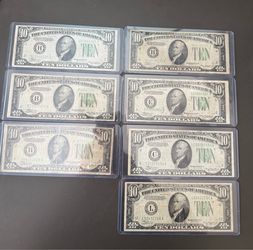Lot of 7 of the 1934 A $10 Green Seal ( 3-B, L, C, E, H )