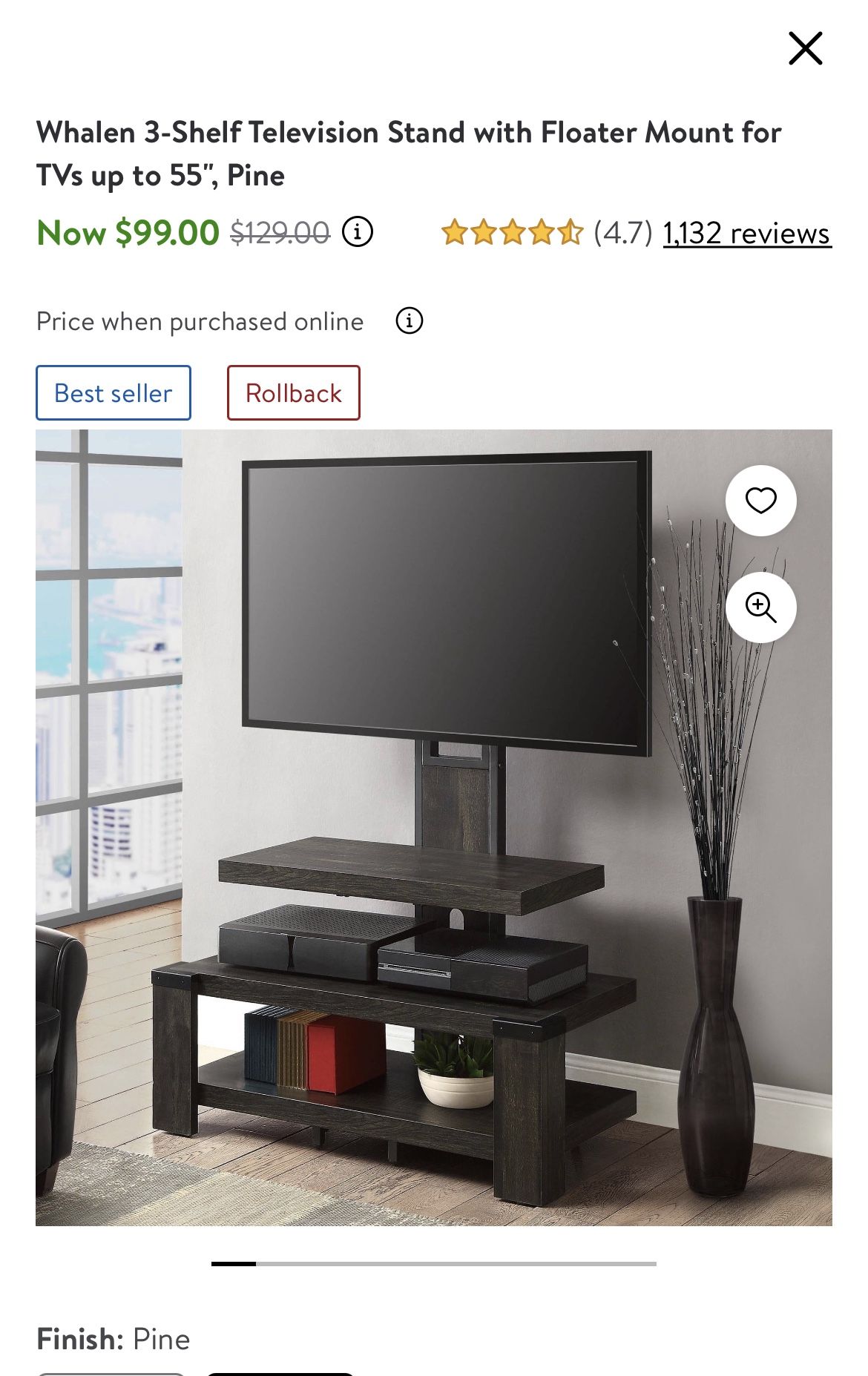 Whalen 3 2024 shelf tv stand