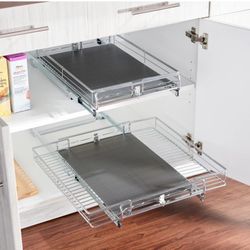 Pop-It Expanding Sliding Cabinet Organizers with Liners | Set of 2 - Large and Small sizes
