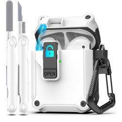 R-fun AirPods 2 Case 2019 with Lock & Cleaning Kit, Keychain, Magnetic Lid, Compatible with AirPods 2nd/ 1st Generation Protective Case, Support Wirel