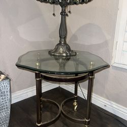 Glass and Brass End Table 