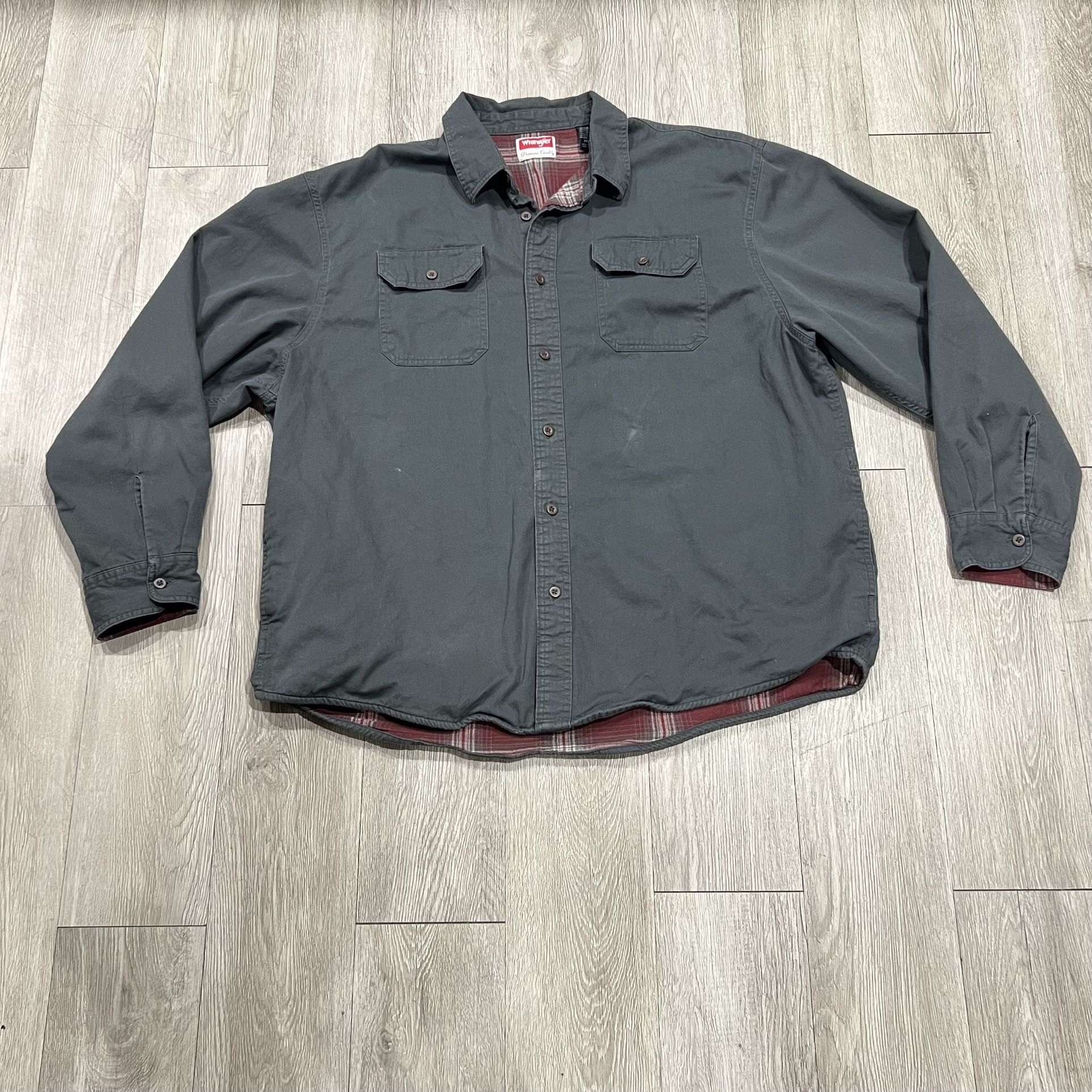Wrangler Plaid Flannel Lined Shirt Men 2XL Gray Long Sleeve Button Down Outdoor