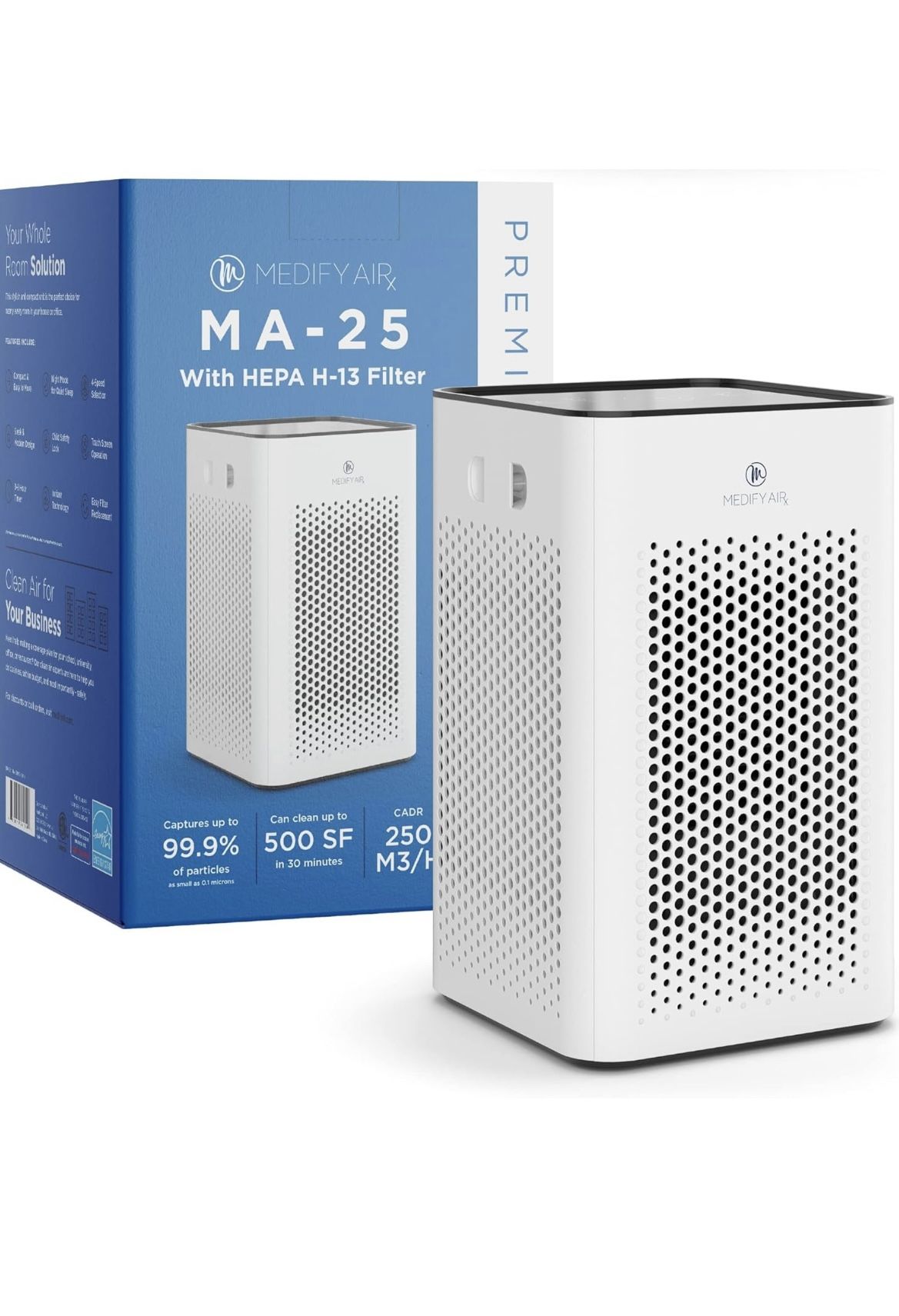 Medify Air MA-25 Air Purifier with H13 True HEPA Filter | 500 sq ft Coverage | for Allergens, Wildfire Smoke, Dust, Odors, Pollen, Pet Dander | Quiet 