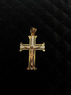 10K Tri-Gold Religious Crucifix Cross Pendant with Textured Finish