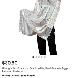 Hieroglyphic Pharaonic Scarf - White/Gold- Made in Egypt - Egyptian