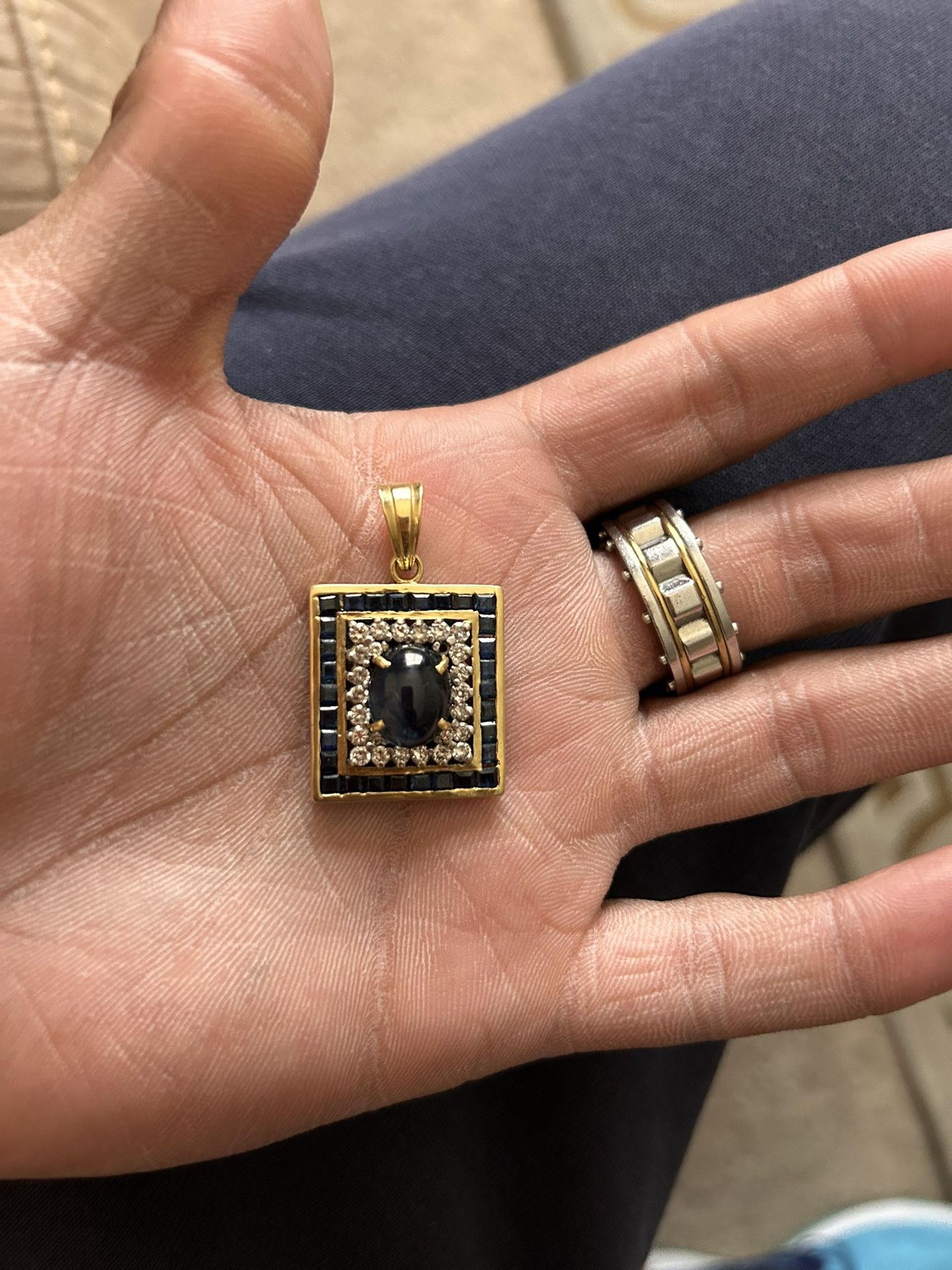 14k gold Charm With Diamonds And Sapphire