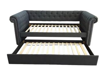 Charcoal Grey Upholstered Daybed with Pull-Out Trundle