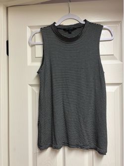 Banana Republic Black & White Striped Mock Neck Tank