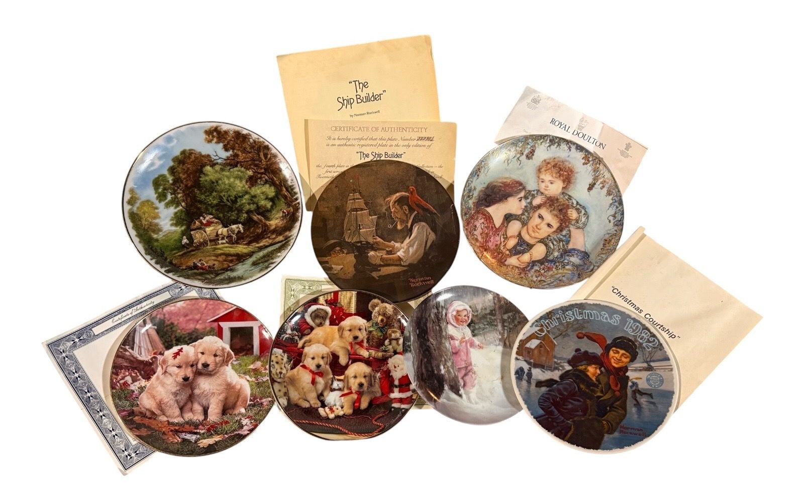 Vintage Collector Plate Lot – 7 Plates w/ Paperwork & Norman Rockwell Boxes